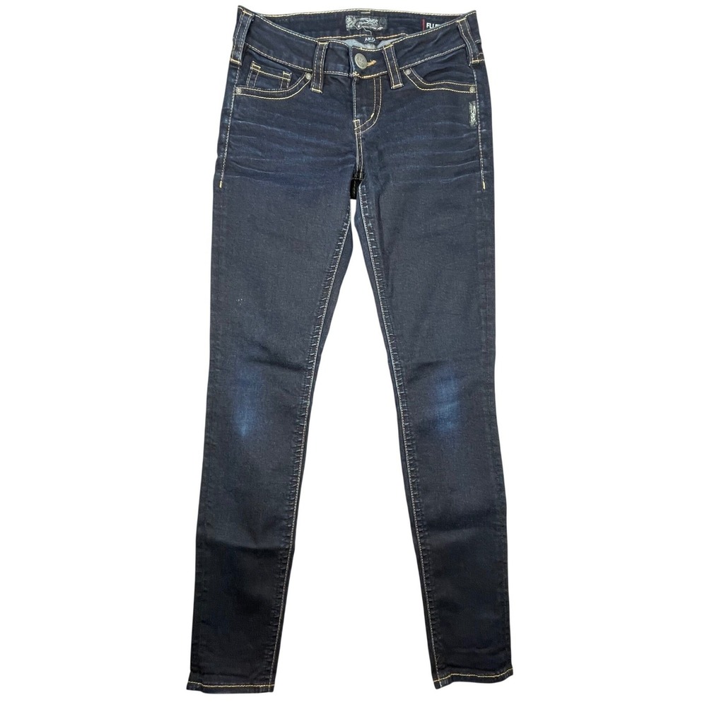 Silver Dark Wash Aiko Mid Super Skinny Fluid Denim Jeans Womens 26